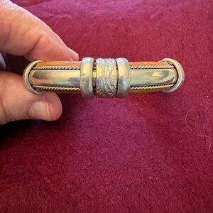 Vintage Handmade Artisan Leather & Silver Cuff Bracelet Unisex